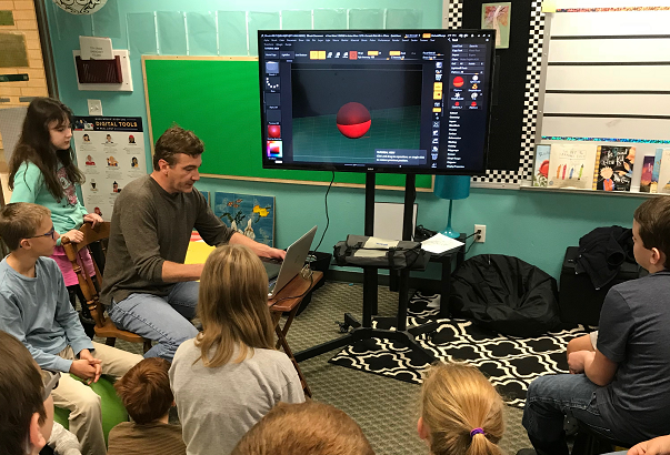 Artist, Eric Thorsen, sharing his expertise with SRS 5th grade students