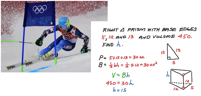 Image of alpine Olympic skier and image of a geometry math problem.